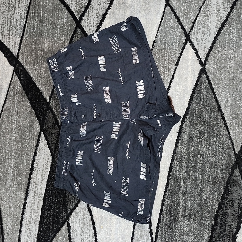 VS PINK 2020 SILVER SHINE LOGO PAJAMA SLEEPWEAR FOLD-OVER SHORTS L